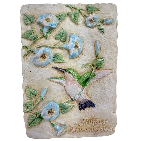Avon Decorative Hummingbird Wall Plaques Set of 3 Vintage 5x7 Floral Relief - Picture 4 of 14
